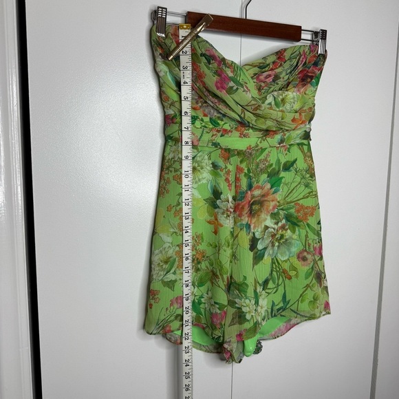 JAYGODFREY - Lime Green Floral Shorts Strapless Romper - 0 - Picture 9 of 11